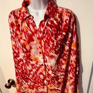 JODIFL  Pink watercolor button front blouse. Large